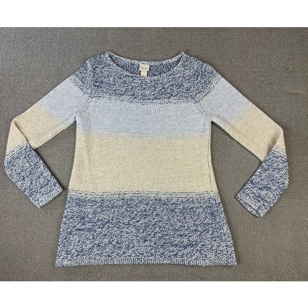 Chicos Sweater Space Dye‎ Jewel Knit Stripe Metallic Thread Size Medium